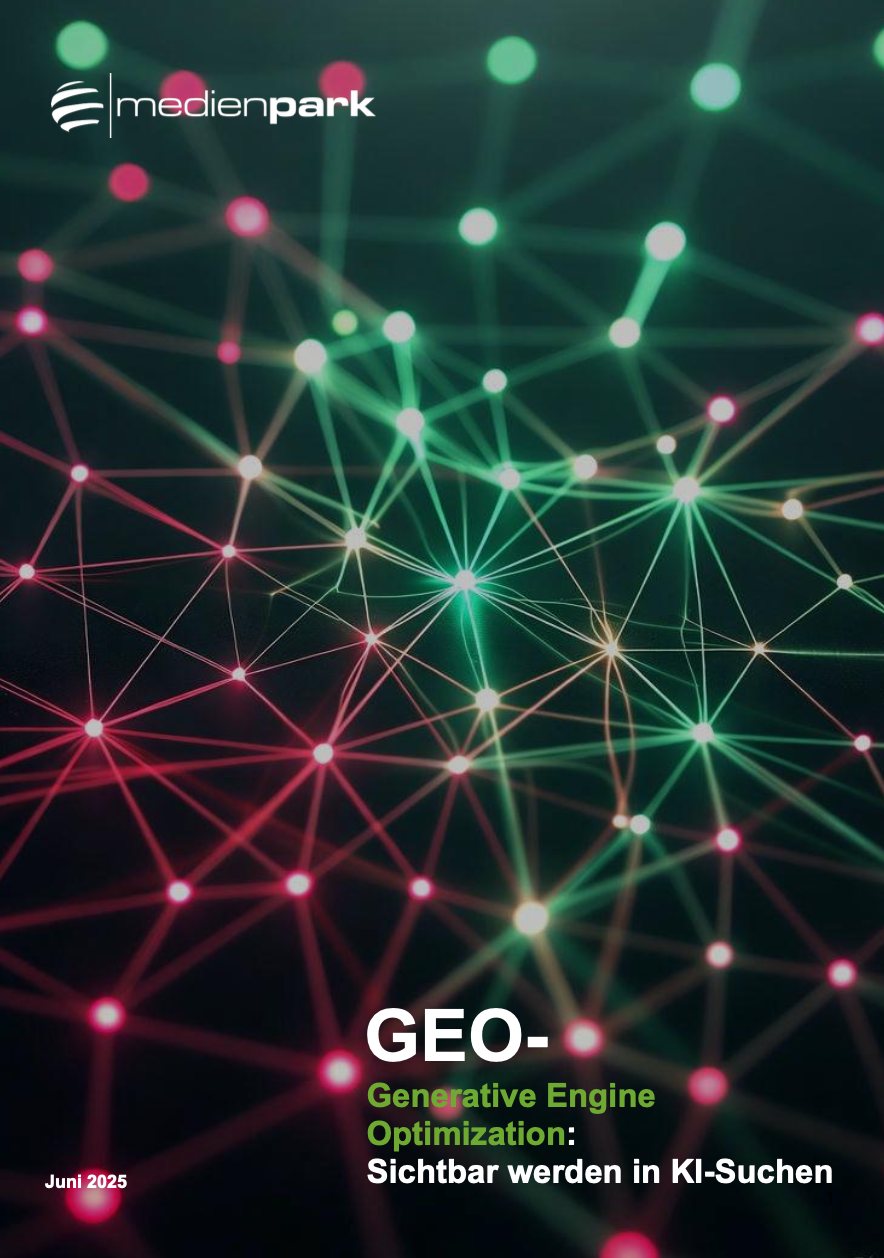 Cover des medienpark GEO-Whitepapers: Generative Engine Optimization — Sichtbar werden in KI-Suchen, Juni 2025